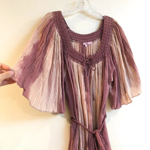 Calypso St. Barth Glittery Striped Flowy Sleeve Crochet Tie Waist Mini Dress 1 - Picture 8 of 14